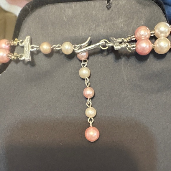 Vintage Japan stamped 2 strand pink and white pearls with moon glow discs - Picture 4 of 7